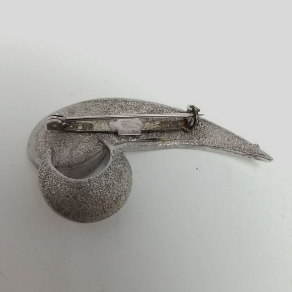 Vintage Silver Tone Quotation Marks Shape Brooch, Retro Modern Design Lapel Pin - Picture 4 of 6